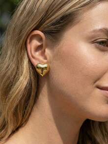 3/6 Paia di orecchini dorati assortiti, con forme geometriche asimmetriche, rettangolari e a cuore, orecchini in acciaio inossidabile alla moda e unici, adatti per uso quotidiano, vacanze, regali, accessori di gioielleria eleganti per donne e ragazze, adatti anche per matrimoni, versatili per abiti casual - Dorato - Visualizzare 3