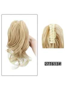 欧美风长卷假发，大波浪夹式短马尾，蓬松自然的人造马尾接发，女士夏季发饰沙滩爪夹度假发夹优雅发爪 - 彩色 - 查看 19