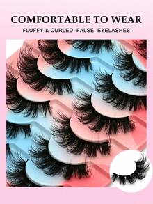 10 Pairs Cartoon Style Faux Mink Cat Eye False Eyelashes, Natural & Thick, Travel Essential Makeup Tool, Strip Eyelashes, Eyelashes, False Eyelashes, Gift - Black - View 2