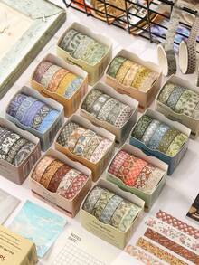 5 Rolls/Box Retro Plant And Floral Pattern Washi Tape, Green Element Decorative Tape, Suitable For Scrapbooking And Planner Decoration, A Gift For Friends - Sets - View 12