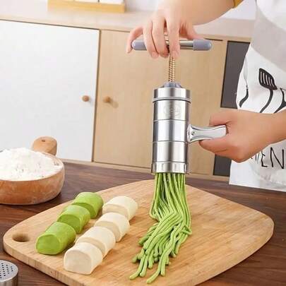 Stainless Steel Manual Pasta Machine Equipped With 5 Noodle Molds - Manual Crank Pasta Press, Suitable For Homemade Pasta, Pasta, And Lasagna, With Adjustable Thickness