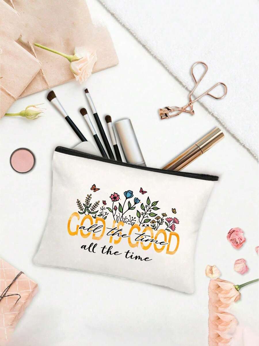 1 pieza Bolsa de maquillaje cristiana inspiradora | "Dios es bueno todo el tiempo, todo el tiempo" Bolsa de cosméticos religiosa con estampados de versículos bíblicos florales | Organizador de viaje multifuncional con cremallera y portátil | Multicolor | Para uso diario/viaje/campus | Adecuado para uso diario, viajes, vacaciones, viajes de negocios, transporte y vida universitaria | Regalo perfecto para mujeres en días festivos/Día de San Valentín/aniversarios, Domingo de Pascua, Día de la Madre - Multicolor - Ver 1