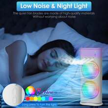 1台便携式双风扇喷雾空调，3档风速，3个出风口，带彩色夜灯，喷雾降温风扇 - 檯面風扇 - 查看 7