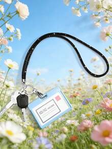 1pc Multicolor Rhinestone Crystal Lanyard - Nylon Strap With Metal Clasp, Elegant Shiny ID And Phone Keychain, Suitable For Office, Teacher, Student (7 Colors: Mixed/Gray/Pink//Blue/Black) - Multicolor - View 10