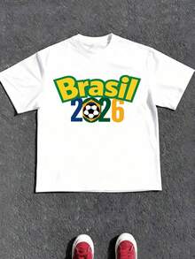 Vintage Brazil 2026 T-Shirt In Soft Cotton, Casual Style For Football Fans. - 白色 - 查看 2