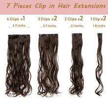 Extensiones de cabello con clip, cabello sintético liso y ondulado, piezas (Marrón Claro, liso) - S-Marrón medio - Ver 10