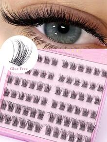 Neweye 72PCS Pre Glued Lashes D Curl 10-14mm Mix Length Individual Cluster Eyelashes Soft Natural Look Wispy DIY Eyelash Extension For Beginner Use At Home Or Travel Party Lash Clusters Self Adhesive False Lashes Wear No Glue Needed Lash Makeup Tools ﻿ - D - View 1