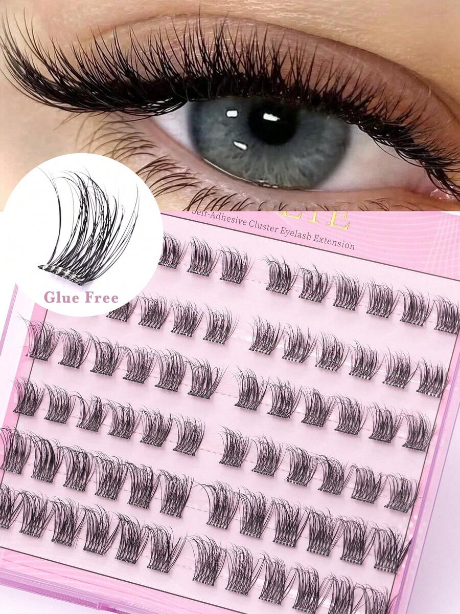 Neweye 72PCS Pre Glued Lashes D Curl 10-14mm Mix Length Individual Cluster Eyelashes Soft Natural Look Wispy DIY Eyelash Extension For Beginner Use At Home Or Travel Party Lash Clusters Self Adhesive False Lashes Wear No Glue Needed Lash Makeup Tools - D - View 1