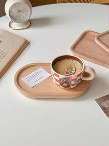 1pc Minimalist Beechwood Solid Wood Tray, Square/Oval Dessert Plate, Jewelry & Cup Holder, Snack Plate - Natural Wood Color - View 7