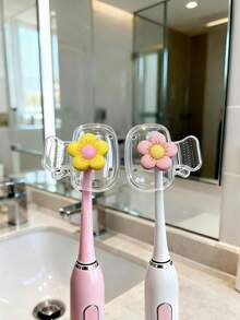 2pcs Colorful Floral Pattern Toothbrush Holder, Mini Resin Flower Design Toothbrush Clip, Portable Toothbrush Case, Suitable For Home, Dorm, Bathroom, Travel, Camping, Dorm Essential, Bathroom Toothbrush Rack, Holiday Essential, Toothbrush Cover, Bathroom Supplies, Home Decor, Camping Essential, Travel Essential, Easy To Carry - Multicolor - View 2