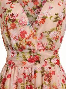 Plus Size Women's Ruched Waist Floral Print A-Line Dress, Elegant For Dates, Commuting And Outings, Spring/Summer - Multicolor - View 2