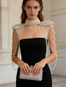 ZHENGHEN Rhinestone Tassel Body Chain Shoulder Accessory, Suitable For Queen's Ball Party Attire, Pair With Formal Suit To Showcase Queen-Like Elegance - White - View 3
