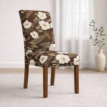 Chair Cover Set For 6 People, Kitchen/Dining Room, Printed Gel Knit - Brown Floral - View 2