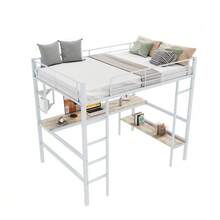 Metal Bed Frame 90 X 200 Cm, Loft Bed With Integrated Desk, Four Small Shelves And A Large Bookcase For Children, Teenagers And Adults, White - White - View 4