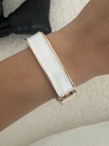 Retro Luxury High-End Geometric White Drip Oil Elastic Bangle Bracelet, Smooth Minimalist Design, Glossy Zinc Alloy Material, Suitable For Daily Wear, Weddings And Parties - White - View 13