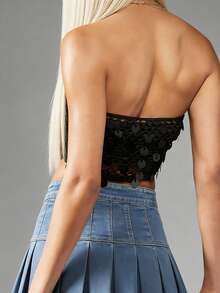 Top de tubo sin tirantes con lentejuelas y borlas para mujer, estilo boho, ideal para fiestas, clubes nocturnos y festivales. - Negro - Ver 2