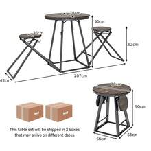 COSTWAY 3-Piece Round Table And Stool Set, Bar Table With 2 Foldable Stools, Heavy-Duty Steel Frame, Modern Table And Chairs Set For 2, Dining Set For Small Space, Apartment, Kitchen, Dining Room, Grey - Grey - View 2