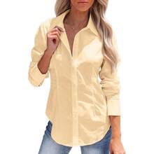 Women's Button-Up Shirt, Long-Sleeved, Solid Color, Versatile, Office-Style, Elegant Blouse - Apricot - View 1