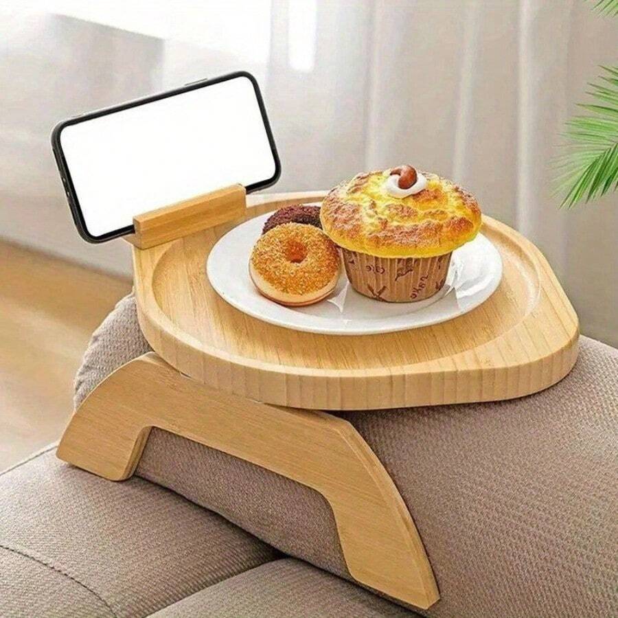 Storage Tray Table Sofa Armrest Clip-On Trays Natural Bamboo Sofa Tray Practical TV Snack Trays For Remote Control Drink Snacks - View 1