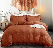 Ruffle Bedding Set With  Pillowcase Frills Duvet Cover With Zipper Closure Soft  Duvet Cover Set - Seersucker (Terracotta) - View 3