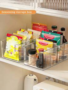 Transparent Spice Storage Basket With Removable Dividers - Multi-Purpose Kitchen Organizer, Suitable For Spices, Snacks, And Small Items - Countertop Use, Detachable Spice Rack Saves Counter And Cabinet Space, Kitchen Storage Box And Basket - Multicolor - View 2
