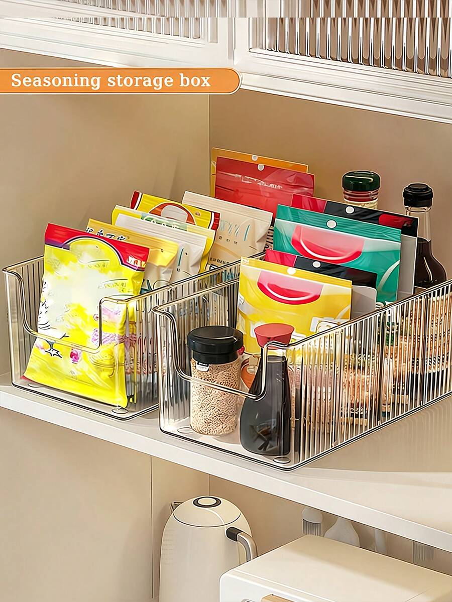 Transparent Spice Storage Basket With Removable Dividers - Multi-Purpose Kitchen Organizer, Suitable For Spices, Snacks, And Small Items - Countertop Use, Detachable Spice Rack Saves Counter And Cabinet Space, Kitchen Storage Box And Basket