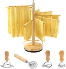 Rotary Pasta Drying Rack,Detachable Wood Pasta Rack With Pasta Molds & Stamps Ravioli With Pasta Cutter Wheel (4 Pcs),Spaghetti Pasta Dryer Rack Collapsible Noodle Drying Rack Hanger Stand - View 1