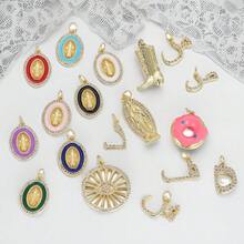 1件铜质极简主义个性化圣母玛利亚字母吊坠，DIY手链项链耳环首饰配件 - 彩色 - 查看 10