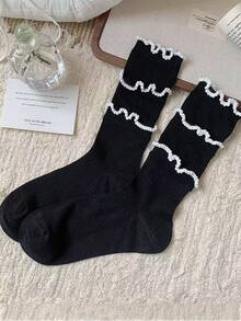 1/5 Đôi tất nữ cao đến bắp chân có bèo nhún, kiểu dáng thanh lịch, dễ thương, thoáng mát, phù hợp với váy, giày công sở, giày lười, mùa xuân/hè. - Nhiều màu - Xem 12