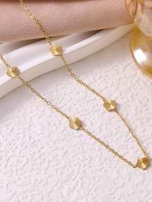 1pc/Set Titanium Steel Luxury Floral Engraved Mini Bracelet Necklace Set, Women Delicate Five-Petal Flower Jewelry - Multicolor - View 5