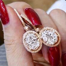 Fashionable Oval White Cubic Zirconia Earrings, Elegant Silver-Tone Party Engagement Wedding Jewelry For Women - Gold - View 7