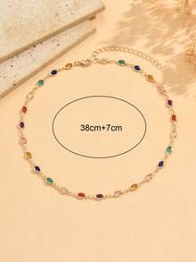 1pc Minimalist Gold-Rimmed Colorful Rhinestone Choker Necklace, Unique Design Elegant Necklace Jewelry For Women, Suitable For Daily Wear, Dates, Parties, Music Festivals. The Length And Color Arrangement Of The Handmade Chain Is Random. - Multicolor - View 4