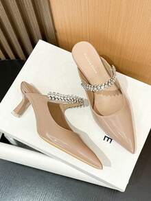 Xin Jing Shoes 女士优雅尖头性感时尚绑带日常通勤派对中跟鞋 - 卡其色 - 查看 10