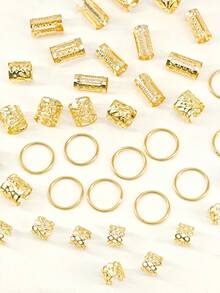40PCS Gold Hair Cuffs Braids Jewelry Multi Style Braid Clips Loc Dreadlock Accessories Metal Hair Rings NonPiercing Ear Clips Hair Decoration For Girls - Gold - View 5