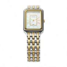 Fossil Reloj de pulsera de mujer con esfera rectangular de nácar con números romanos, de dos tonos, con cadena de metal, de cuarzo, de moda, adecuado para uso diario casual, citas, fiestas y otras ocasiones - Plata + oro - Ver 6