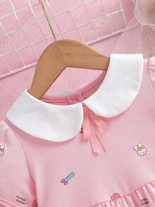 Girls' Casual Contrast Collar Short Sleeve Dress, Summer - Baby Pink - View 3