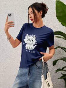 客製化女款T恤－可添加文字與照片（風景/徽章/情侶照/家庭照/自拍照/寵物照），可選擇字體與顏色，適合夏季旅行，送給女友的禮物，女款T恤，時尚，嘻哈，休閒，極簡，個性化，客製，獨特 - 寶藍色 - 查看 3
