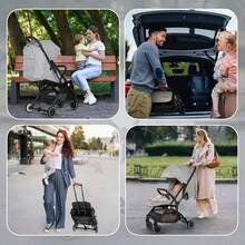 Lightweight Compact Travel Stroller, Baby Pushchair With Adjustable Seat, Rain Cover, Mosquito Net, One-Hand Fold, 5-Point Harness, Light Grey - Light Grey - View 10