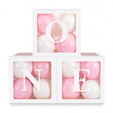 25cm White ONE Balloon Box, Transparent Box For Birthday Party Decor, 26 Letters A-Z B-A-B-Y Gender Reveal Decoration, Balloon Box, Birthday Party Supplies, Atmosphere Maker, Celebration Party Decor - White - View 4