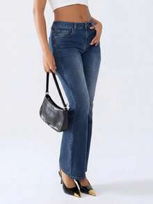 Women Bell Bottom Jeans Stretchy Flare Mid Rise Embroidery Vintage Denim Pants 90s Outfits Y2k Clothes - 藍色 - 查看 4