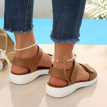 Women's Casual Sandals, New Minimalist Design, Fashion Roman Style, Soft Flat Sole, Multiple Colors, Large Size, Adjustable Strap, Suitable For Spring/Summer, Beach - Mocha Brown - View 2