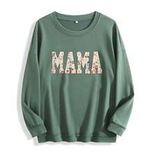 Cozy Floral MAMA Graphic Lightweight Sweatshirt, Women's Vintage Flower Mom Thin Pullover - 綠色 - 查看 1