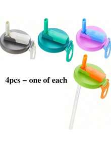 Set de 4/1 4 tapas con pajitas para bebidas carbonatadas, tapas herméticas de silicona con pajitas, tapas de conservación de alimentos, reutilizables, adecuadas para refrescos, bebidas enlatadas, jugos, almacenamiento de alimentos, fiestas, regalos - Multicolor - Ver 16