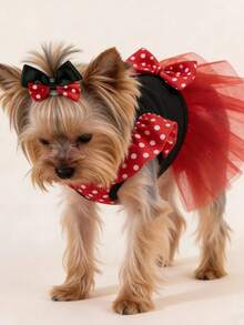 1pc Dog Cat Mesh Wedding Dress Bow Cute Fashion Elegant Charming Creative Personalized Design Printed Pet Dress - Multicolor - View 4
