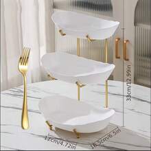2/3-Tier Fruit Rack Snack Storage Tray, Decorative Rack - Plastic Fruit Bowl Set For Kitchen And Dining - Multi-Layer Fruit, Snack, And Dessert Tray - For Parties, Outdoor Gatherings, Gifts - White - View 11