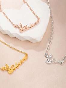 Dây chuyền hình thỏ Phục Sinh khắc tên theo yêu cầu, trang sức mặt dây chuyền hình thỏ, quà tặng Phục Sinh tối giản dành cho mẹ hoặc bé gái. - Phong cách bóng bẩy - Xem 7