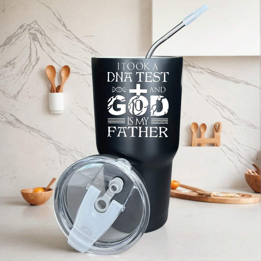 30oz Stainless Steel Tumbler Black White Options, I Took A Dna Test And God Is My Father Graphic Cups, Insulated Travel Coffee Mug With Lid And Straw , Double Wall Vacuum Reusable Travel Cups, Funny Birthday Party Gift For Women & Men - 黑色 - 查看 1