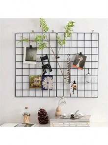 1pc Black/White Iron Wire Grid Wall Shelf With Ledge - Multi-Compartment Storage Rack For Home, Office, Dorm Decor - Space-Saving Photo, Plant & Accessory Display Board, Dorm Decor, Classic Design, Sturdy Structure, Hanging Shelf - Multicolor - View 7