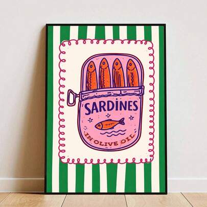 1pc A Frameless Illustration Poster Featuring A Sardine Can, A Charming Food Art Print That Is Perfect For Decorating Bedrooms, Living Rooms, Or Any Home Wall.