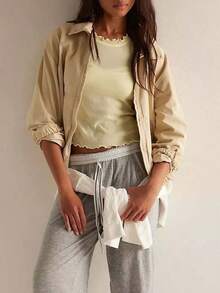 Women Lettuce Trim Sheer Vest Slim Fit Solid Color Crew Neck Sleeveless Crop Tank Tops Stylish Summer Streetwear - Amarillo - Ver 4